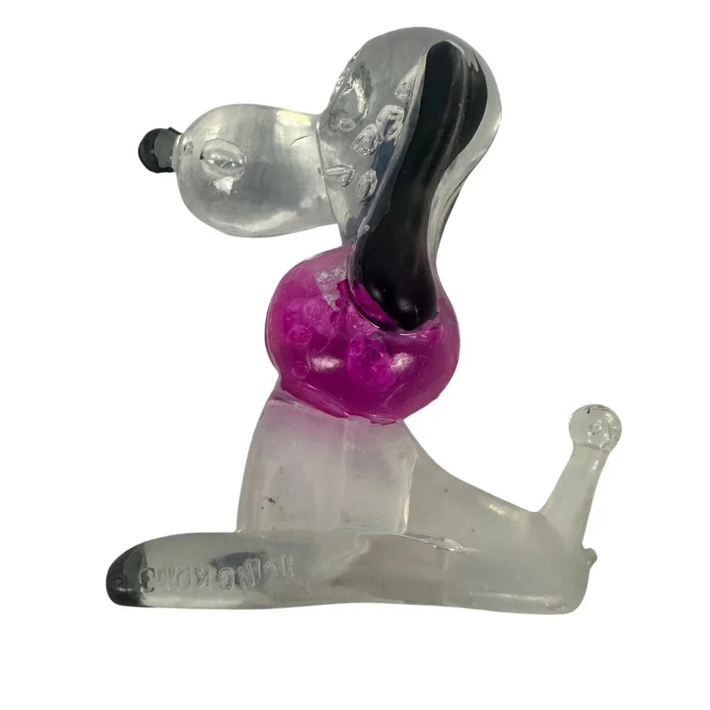 Vintage Clear Glass Dog Figurine Pink Accents Handmade Hong Kong Collectible
